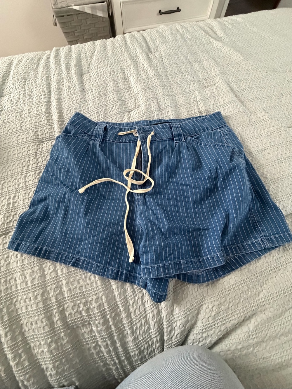 Sanctuary Blue Pinstripe Drawstring Shorts